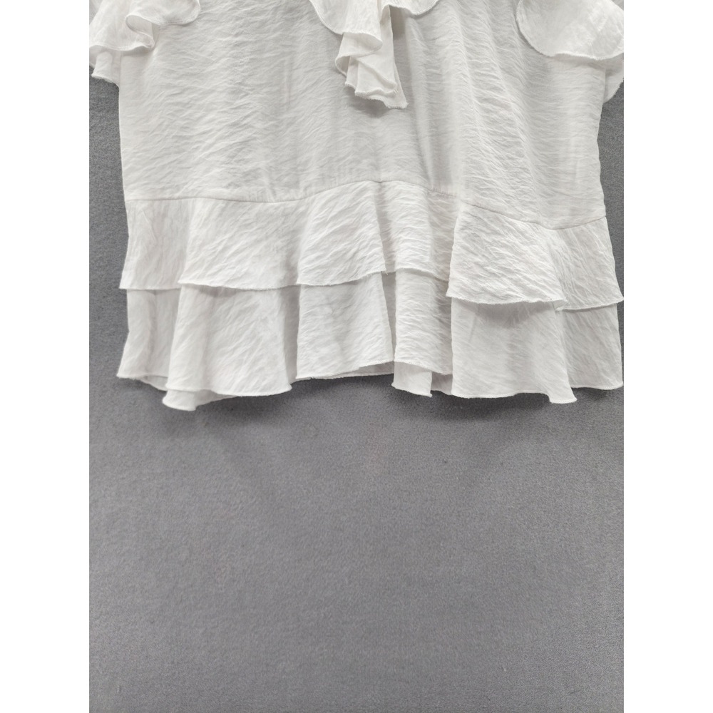 Zara White Ruffle Peplum Blouse Womens Medium Textured V-Neck Flutter Sleeve Top - Picture 4 of 10